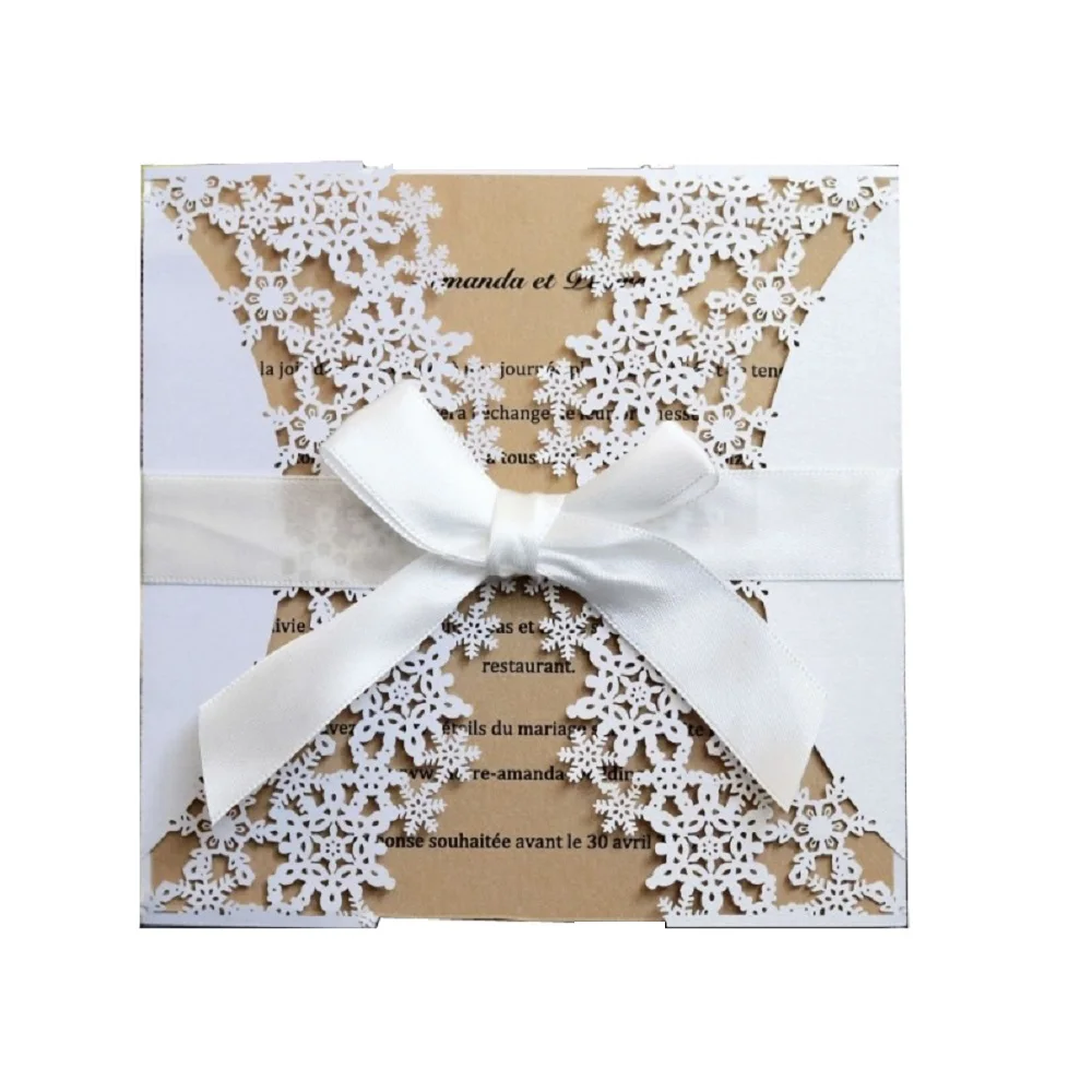 

50pcs Laser Cut Engagement Wedding Invitations Cards Hollow Snowflake Invites Business Birthday Christmas Greeting Cards