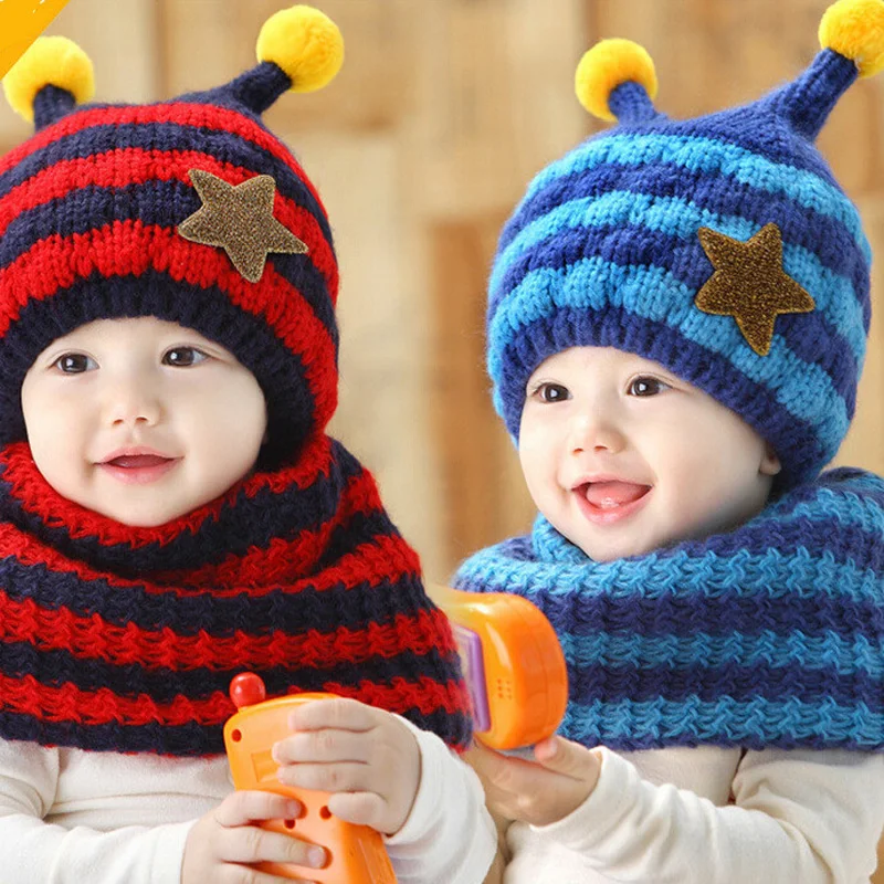 Детский зимний комплект с шапкой и шалью для детей от 6 месяцев до 4 лет вязаная