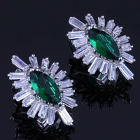 eye catching marquise green cubic zirconia white cz silver plated clip hoop huggie earrings v0897