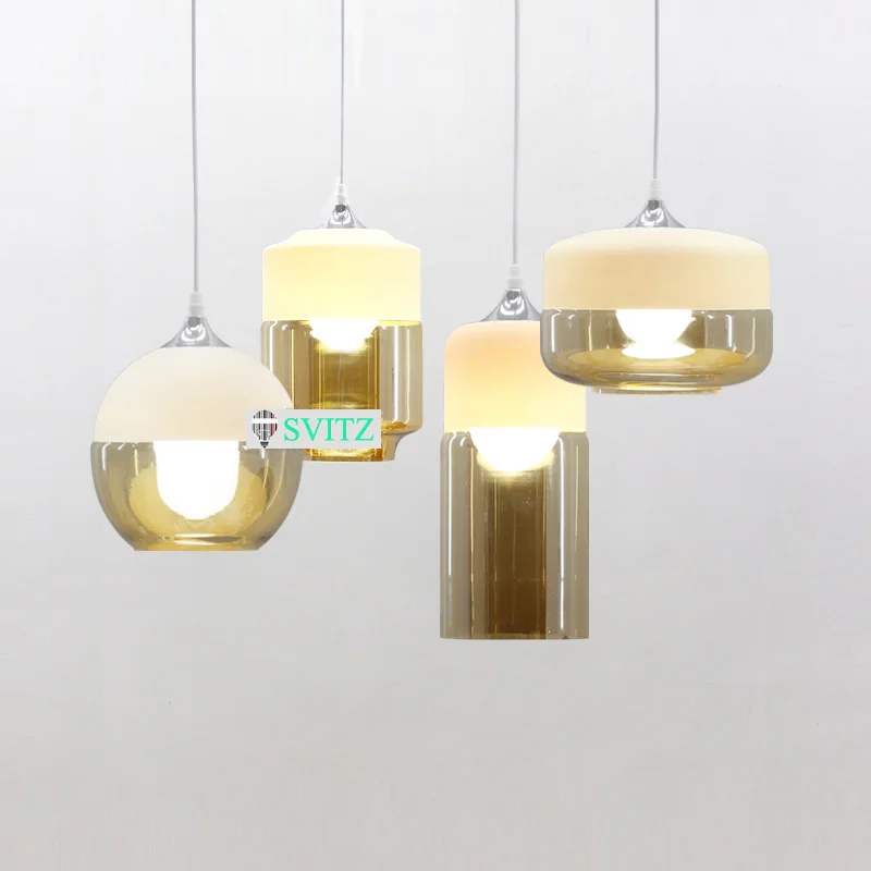 Ресторан 2 цветные стеклянные подвесные светильники для дома Скандинавское