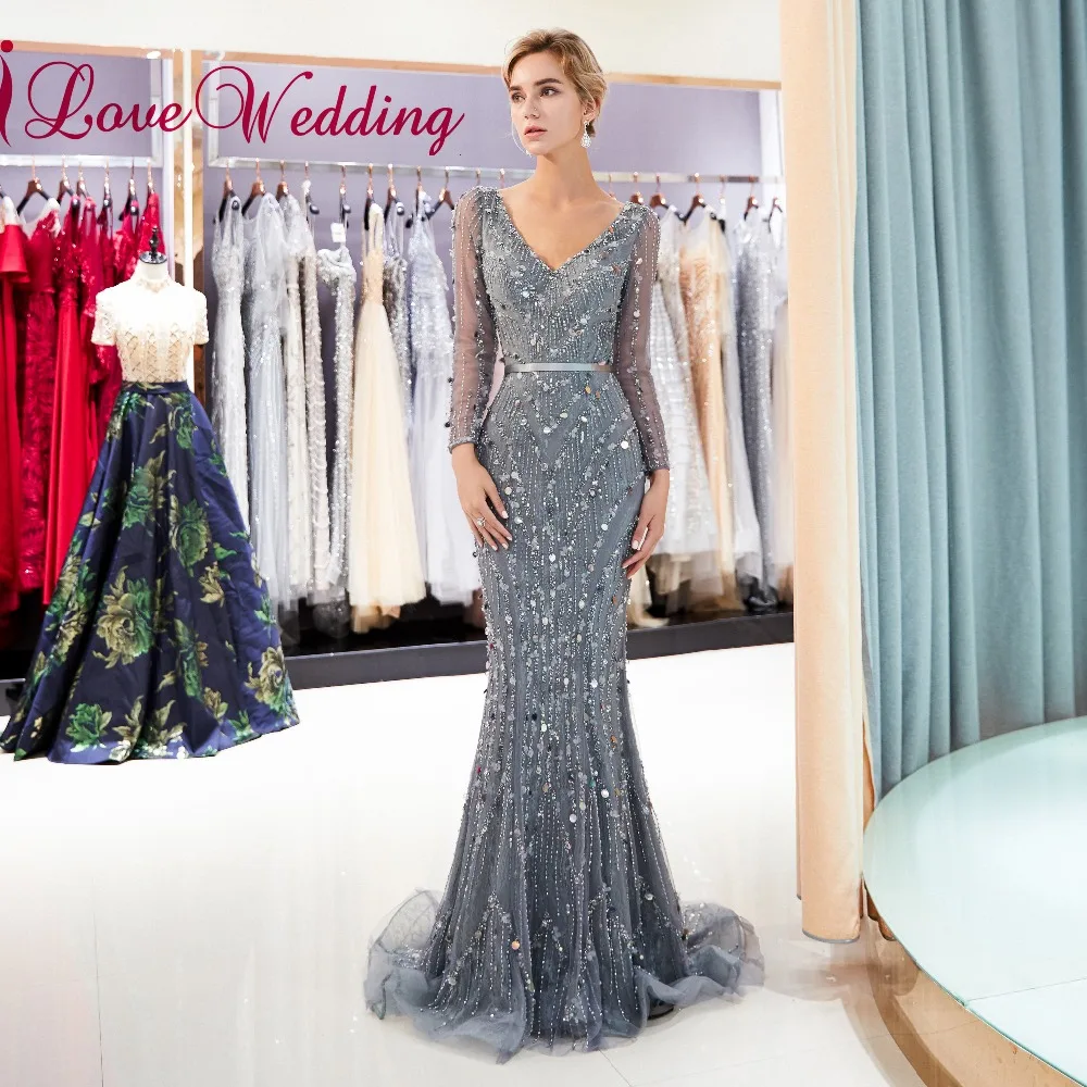 ILoveWedding Серый роскошный блестки вышитые бисером Длинные рукава изготовление под