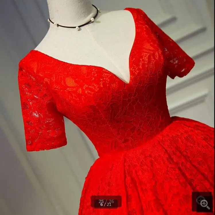 Новое поступление красное кружевное бальное платье свадебное с коротким рукавом
