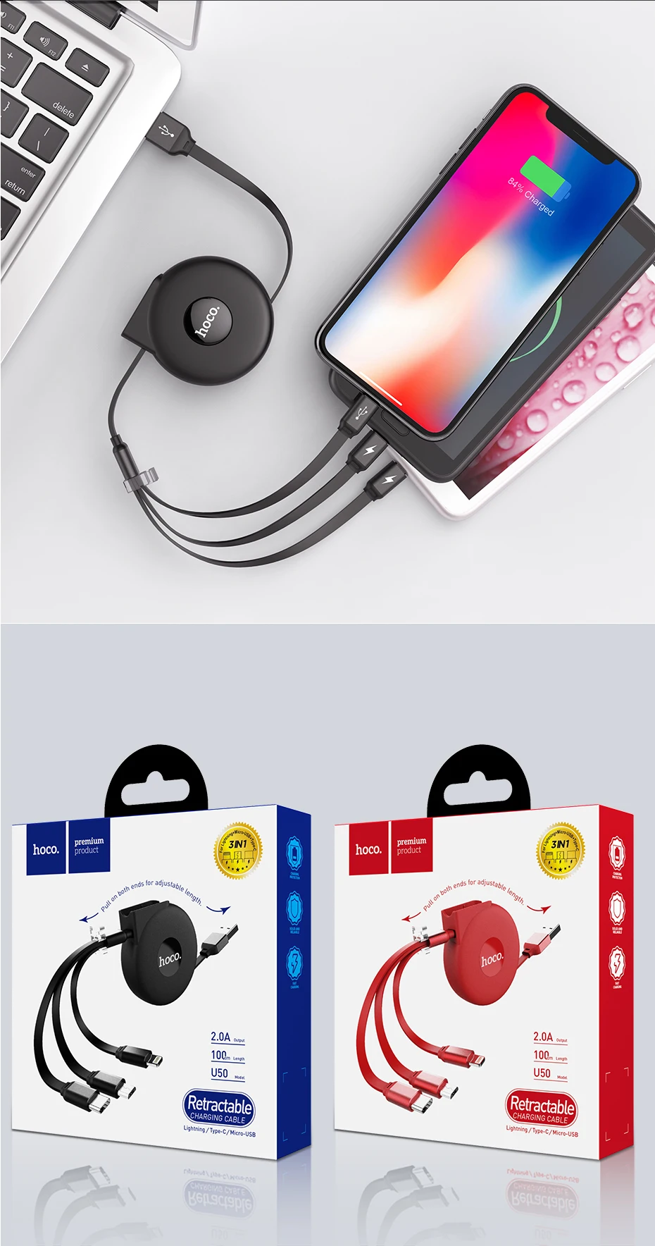 HOCO 3 в 1 USB кабель для iPhone X 8 7 6 3в1 Micro usb type C зарядный кабель для samsung S9 Универсальный мобильный кабель для зарядки телефона