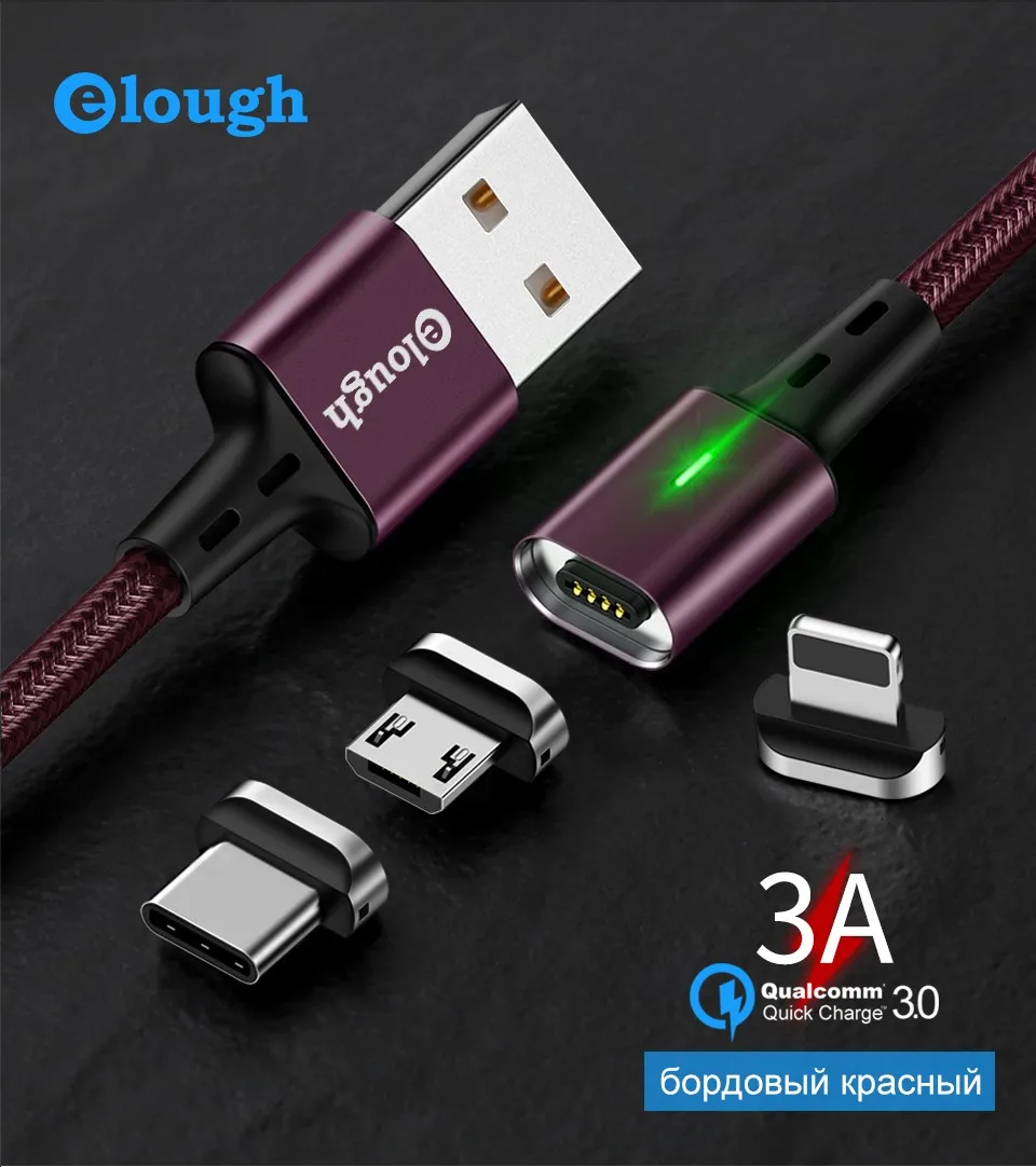 Elough 3 в 1 Магнитный заряд для iphone xs max xr x 8 7 плюс 6 5 6 S тип с кабель микро USB кабель телефон светодиодный магнит провод зарядного устройства