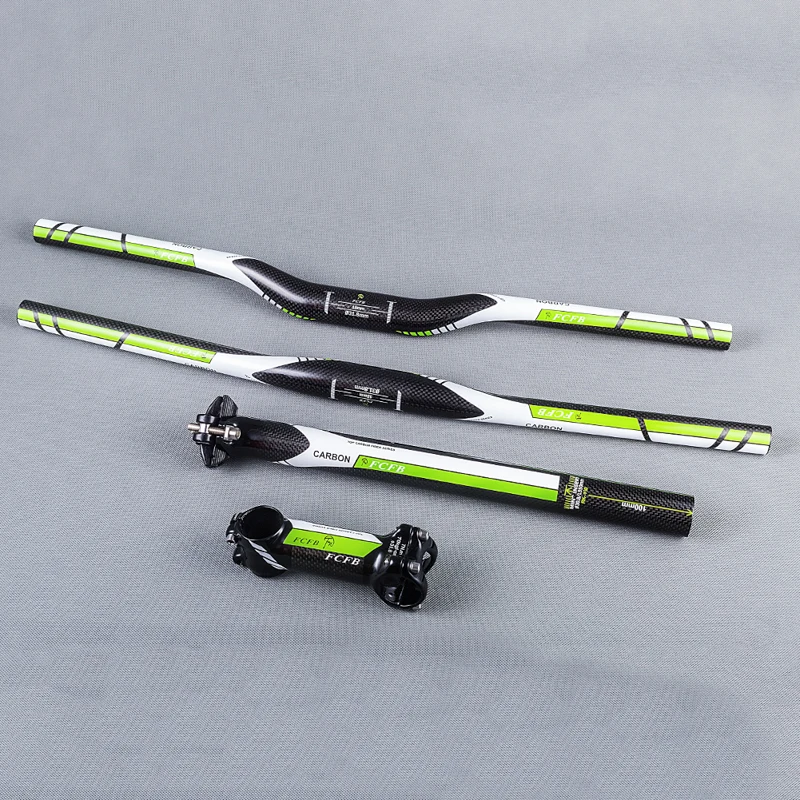 

FCFB Green Glossy 3K Carbon Fibre Bicycle MTB Handlebar Sets Handlebar Stem Seatpost For Mountain Bike