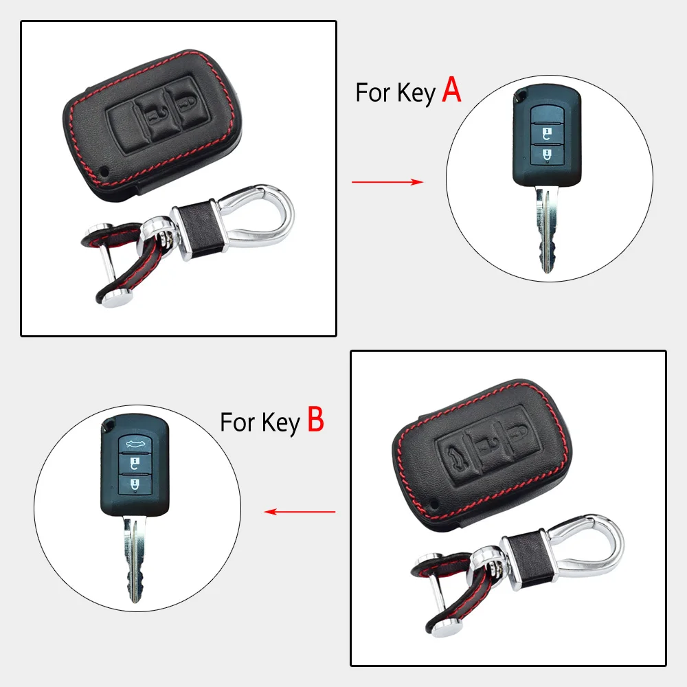 2/3 кнопки кожаный чехол для ключей автомобиля для Mitsubishi Lancer Outlander Sport RVR Galant Pajero дистанционный брелок крышка сумка для ключей