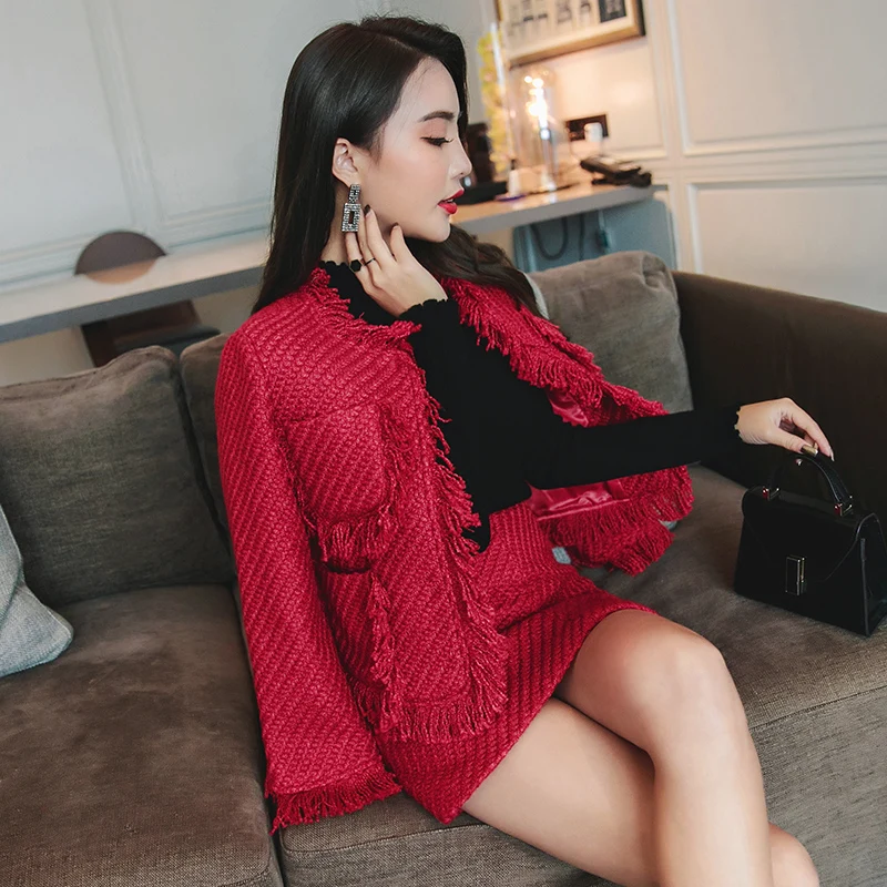 Высокое качество зимний женский комплект из 2 предметов 2018 дизайнерский красный