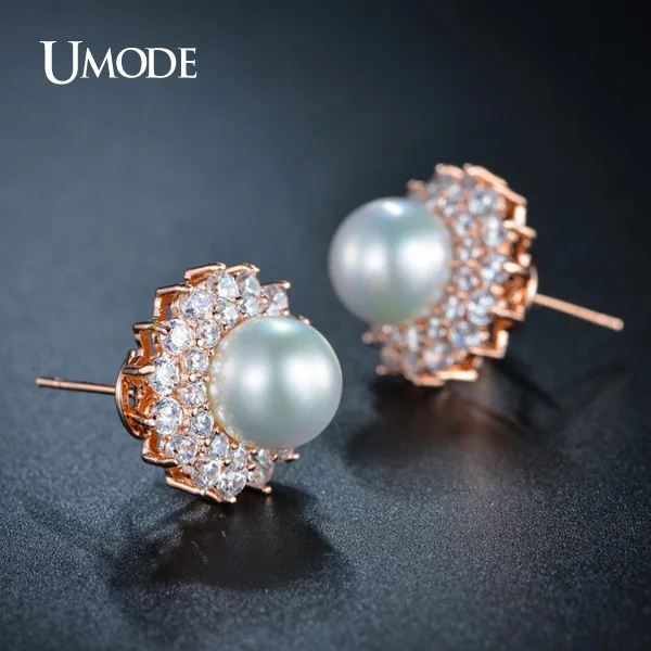 Серьги гвоздики UMODE с искусственным жемчугом в благородной форме французские