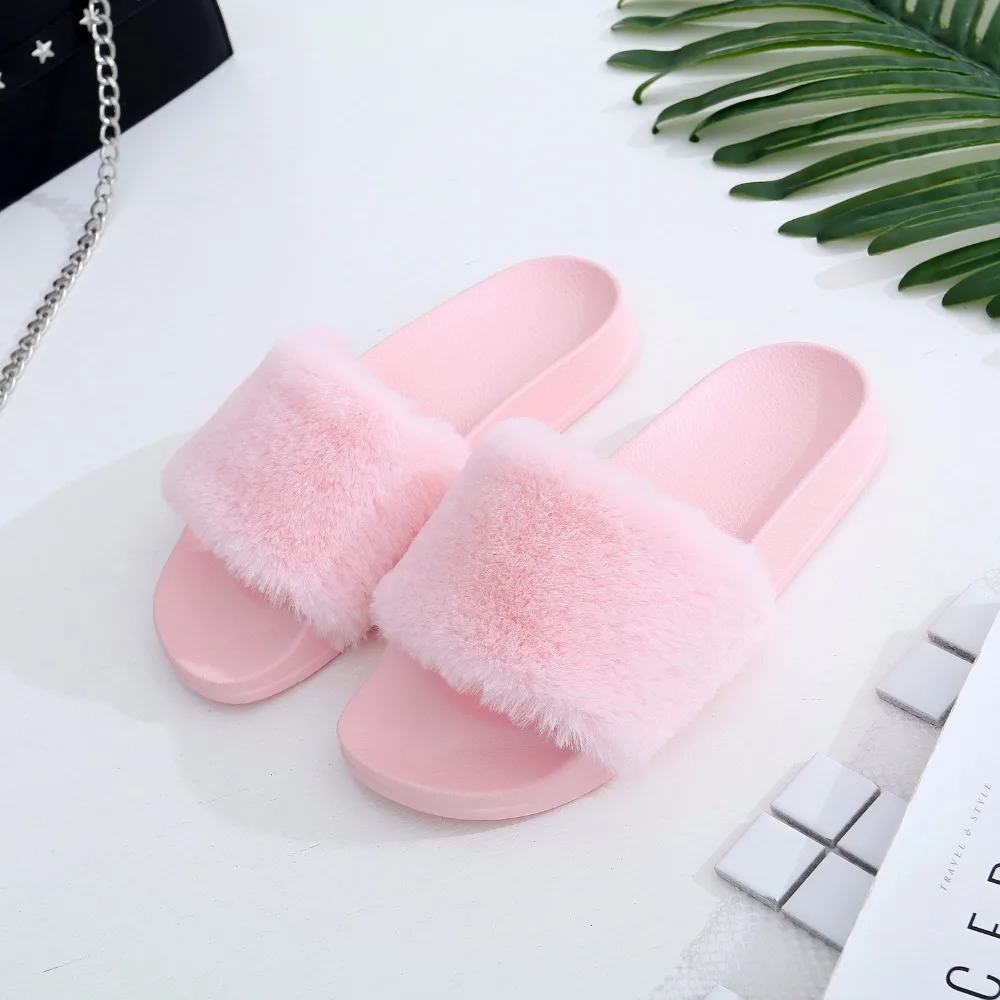 lisse women shoes plataformas mujer verano Plush slippers faux fur Slides flip flops Flat Shoes Beach sandals 36-40 |