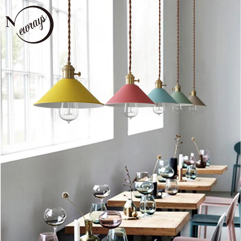 

Loft Nordic iron pendant light LED E27 modern countryside hanging lamp with 7 colors for living room bedroom restautant hotel