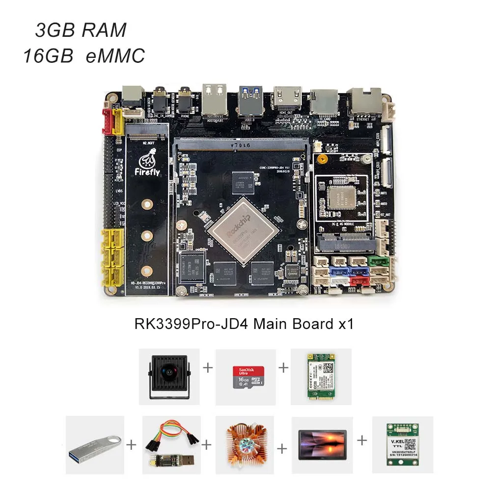 Комплект 5 Core-3399Pro-JD4 интегрированная основная плата AI NPU с вычислительной мощностью до 3,0 топов, поддержка TensorFlow Lite/Android NN API - Комплект: Комплект 5