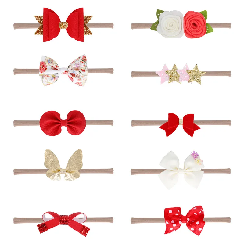 6 PUDCOCO, 10 шт., Милая Детская повязка на голову, повязка на голову, мягкий эластичный нейлон, Детские ободки с бантами, аксессуары для волос, реквизит для фотосессии, 7 стилей - Color: 6