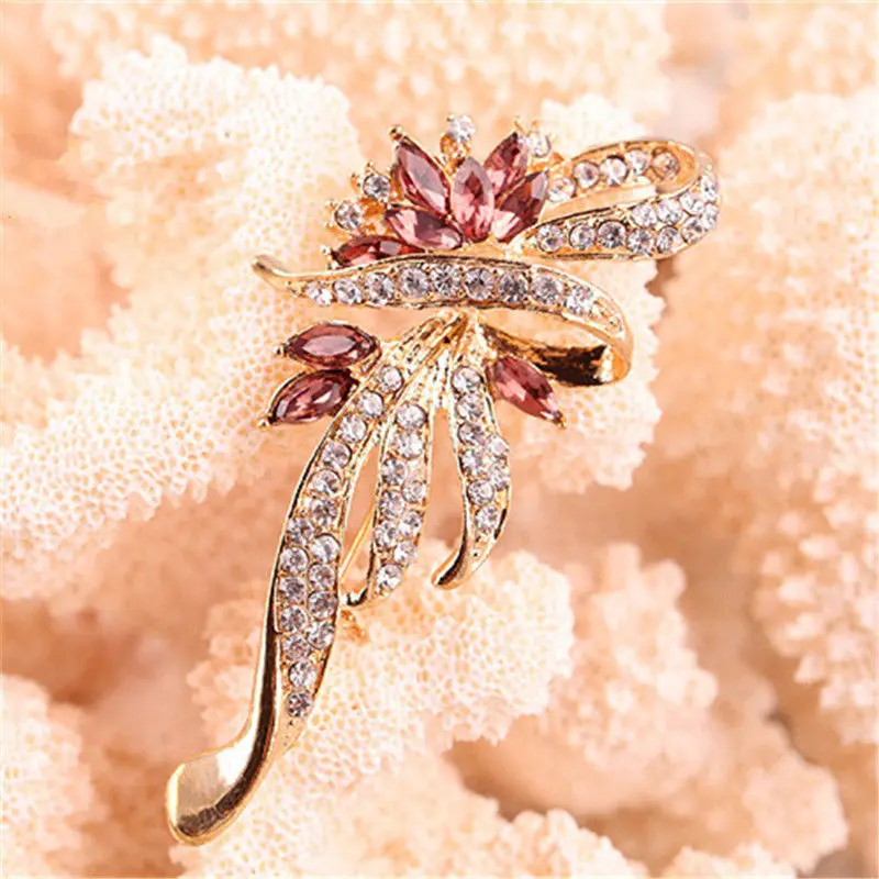 Multi-color Crystal Wheat Brooches For Women Rhinestone Brooch Pin Fashion Jewelry Coat Dress Corsage Flower Style | Украшения и