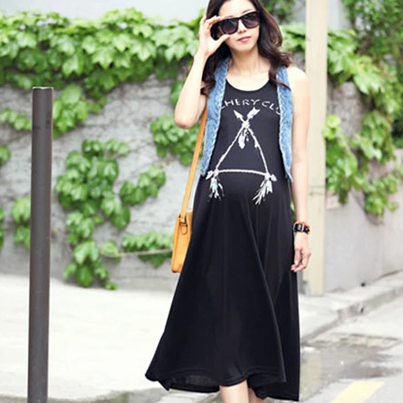 2017 new maternity dress round neck knee long sleeves sleeveless pregnant women dress. | Мать и ребенок