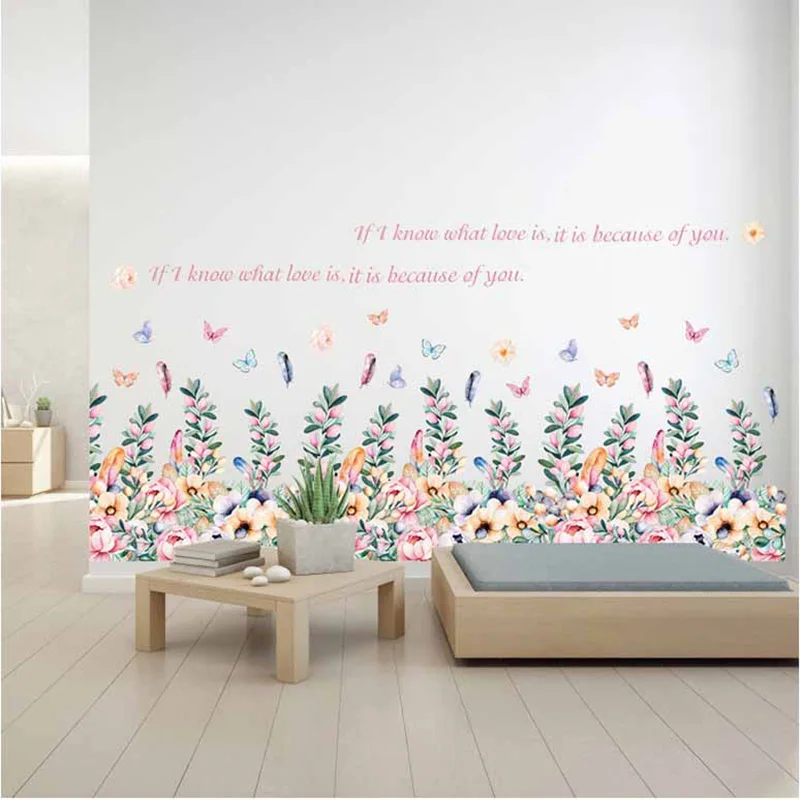 New Floral baseboard for Living room Nursery Room Wall Stickers Vinyl Decals Flower Sticker Kids Home Decor | Дом и сад