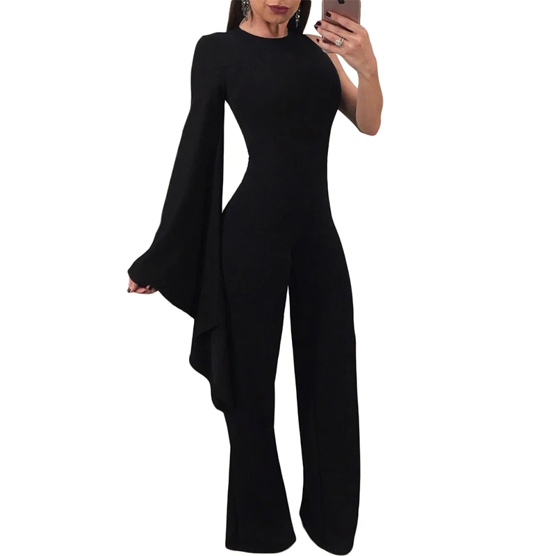 2018 новый осенне-зимний черный комбинезон с широкими штанинами и длинным рукавом