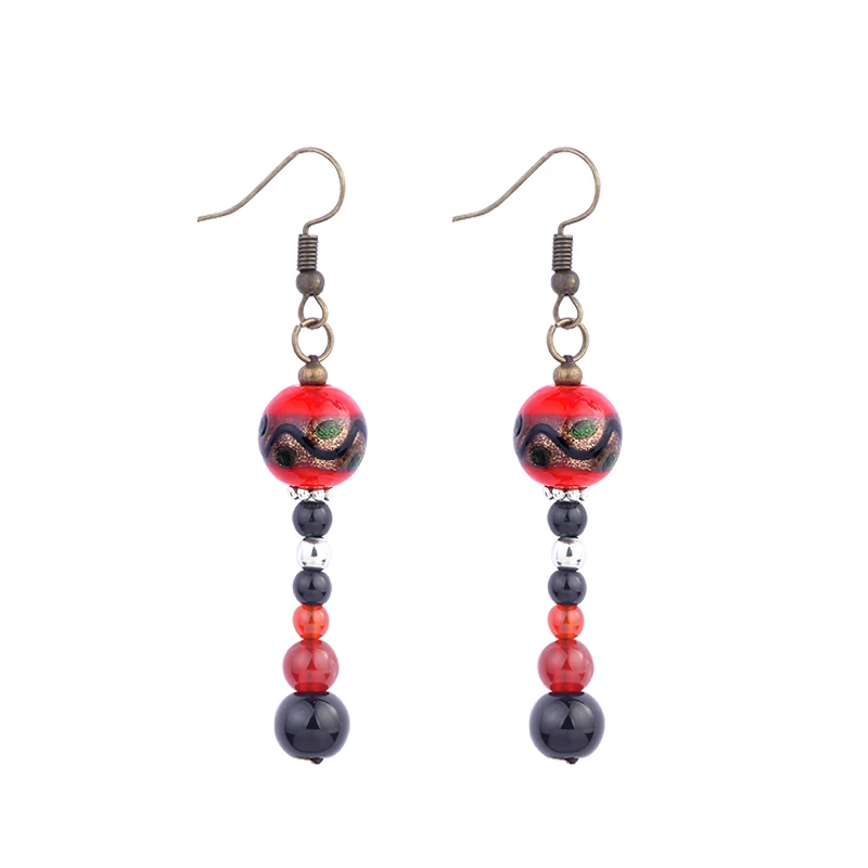 NEW MYWINY OWN DESIGN colorful glass glazed vintage ethnic earrings women red and black green nature beaded | Украшения и