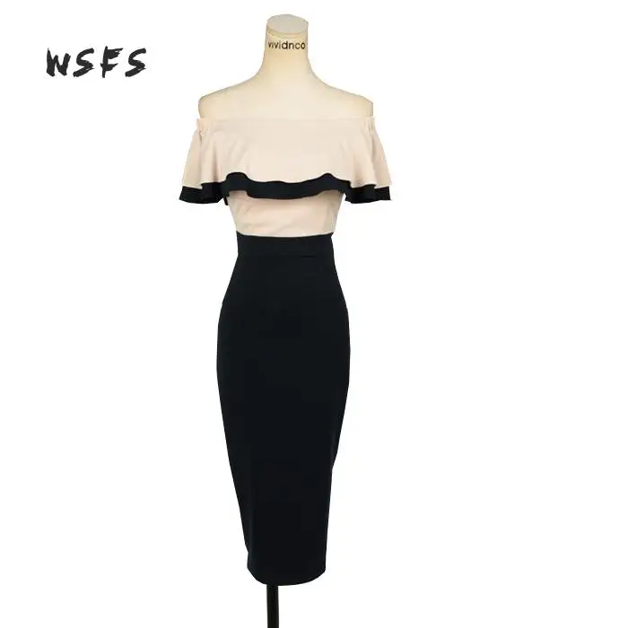 Летние платья с вырезом лодочкой открытыми плечами оборками женское платье 2018