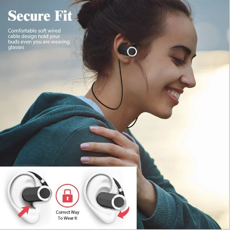 Bluetooth Earphones Headphone In-Ear Stereo Wireless Earbuds Earpiece For Gym Running Workout Sports Headset with Micriphone | Электроника