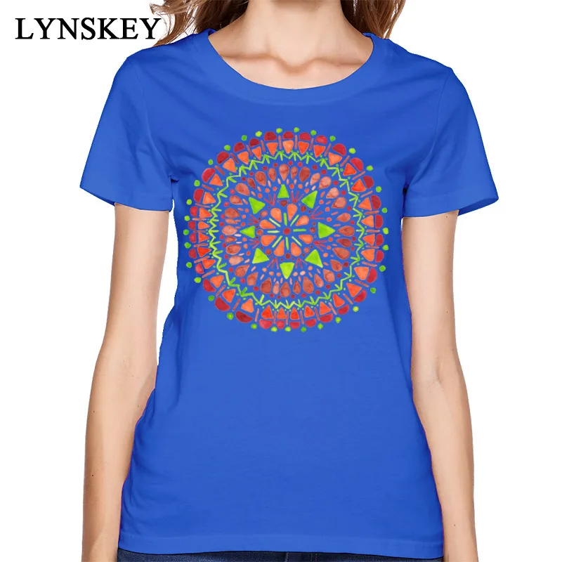 

Women Geometric Print Tshirt 2018 Top Quality 100% Cotton O Neck T-Shirts Customized Lady T Shirt Fashion Mandala Graphic Tops