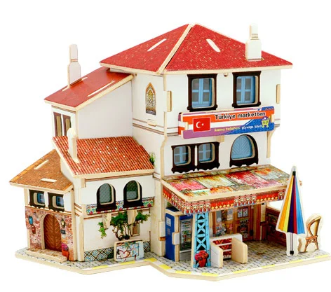 Turkish store 24 стиля Diy деревянный дом для кукол миниатюрная домашняя модель головоломка игрушка кукольный дом мебель аксессуары игрушка подарок для детей - Цвет: Turkish store