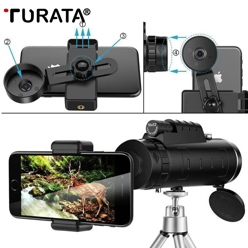 TURATA Универсальный Монокуляр телескоп смартфоны линзы 40x60 камера Оптический