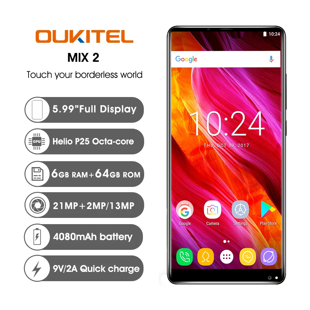 OUKITEL MIX 2 5 99 дюйм(ов) 4080 мАч 18:9 полный Экран 4G LTE отпечатков пальцев Смартфон 6 ГБ