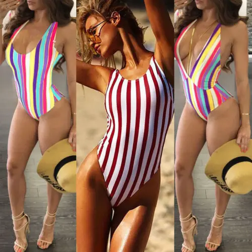 Сексуальный женский слитный купальник купальный Монокини бикини пуш ап радужные