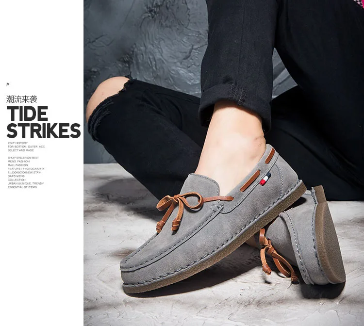 Осенние замшевые лоферы; мужская повседневная обувь из натуральной кожи; лоферы с кисточками; классические лоферы; Мокасины без застежки; серая обувь для вождения