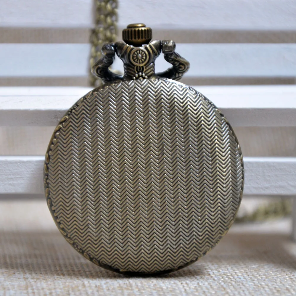 Ретро Бронзовая полоса волнистые кварцевые карманные часы Analog подвеска Цепочки