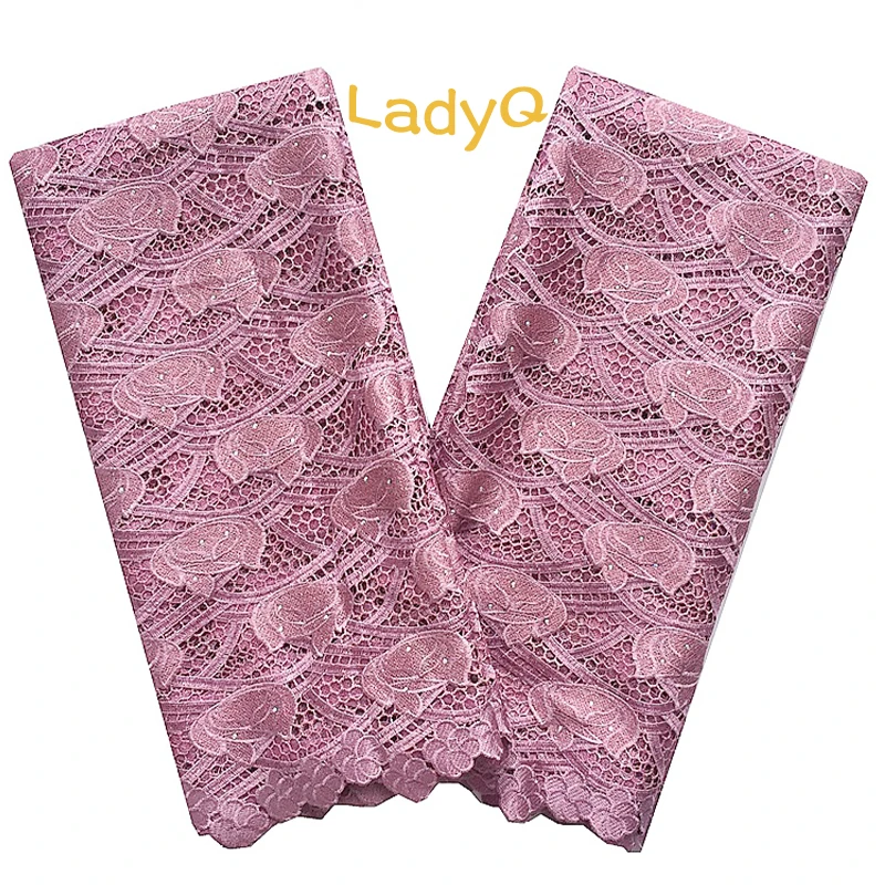 

LadyQ Elegant Latest African Lace Nigerian Cord Lace Royal Blue Magenta 5 Yard Polyester Material White Guipure Lace Fabric 2018