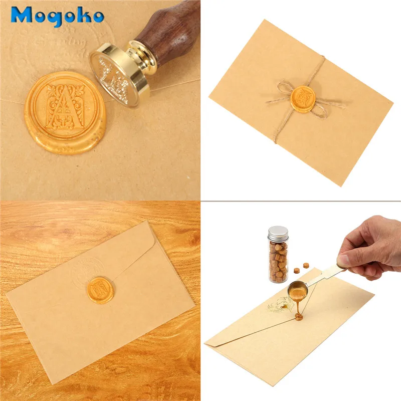 Печатные восковые штампы Mogoko 1 шт. деревянная ручка цветочный узор 26 букв алфавит