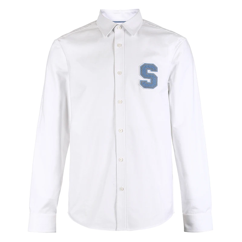 Мужская хлопковая Повседневная рубашка с длинными рукавами буквенным принтом