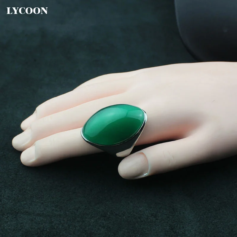 LYCOON, Новое поступление, роскошное кольцо с опалом, 316L, нержавеющая сталь, Настройка канала, Зеленый Опал, камень для женщин, вечерние кольца, LYD0189