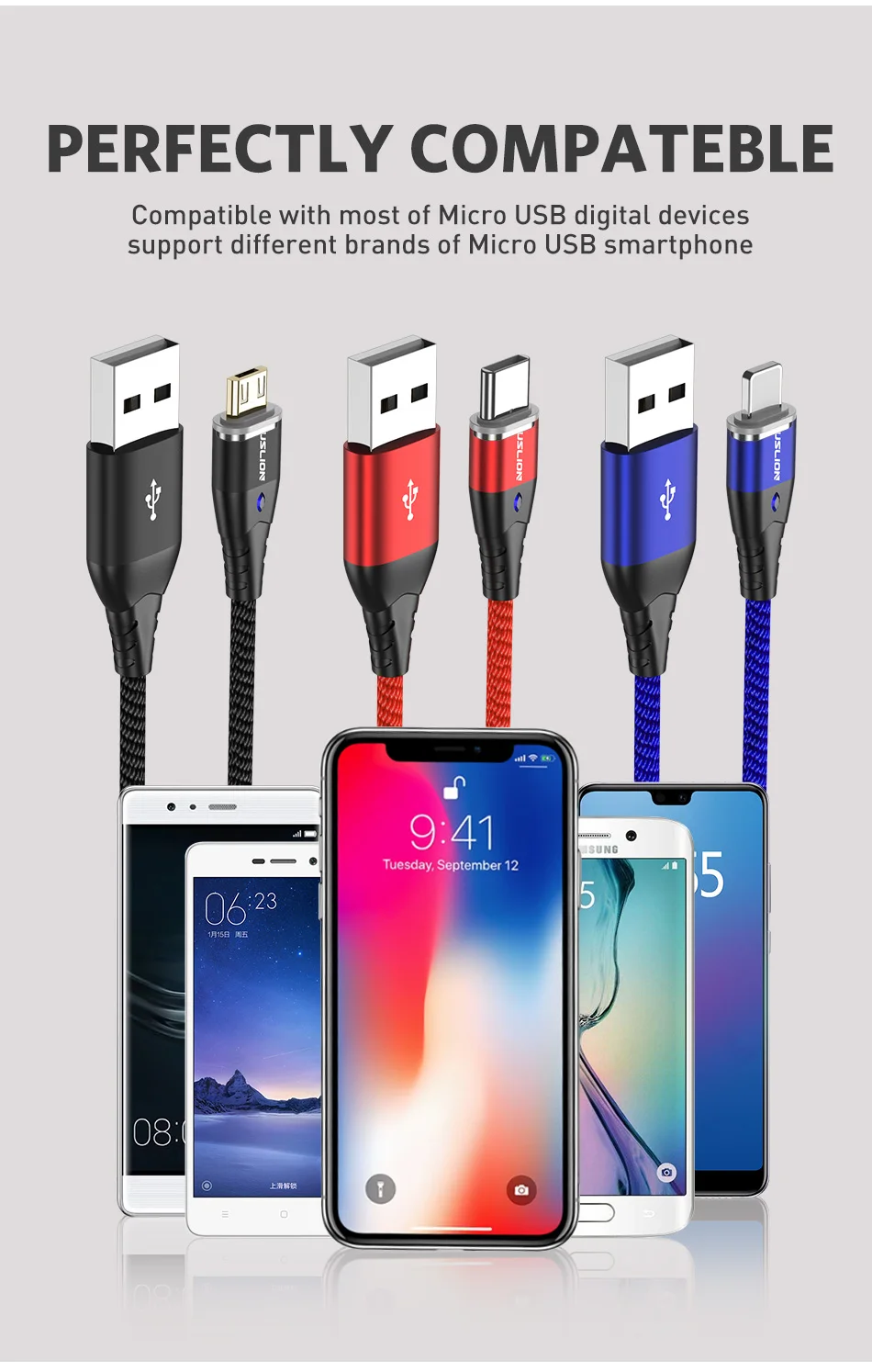 Магнитный кабель USLION Micro USB Type C для iPhone XS Max XR Samsung S10 3A кабель для быстрой зарядки Type-C Магнитный кабель для зарядки 1 м 2 м