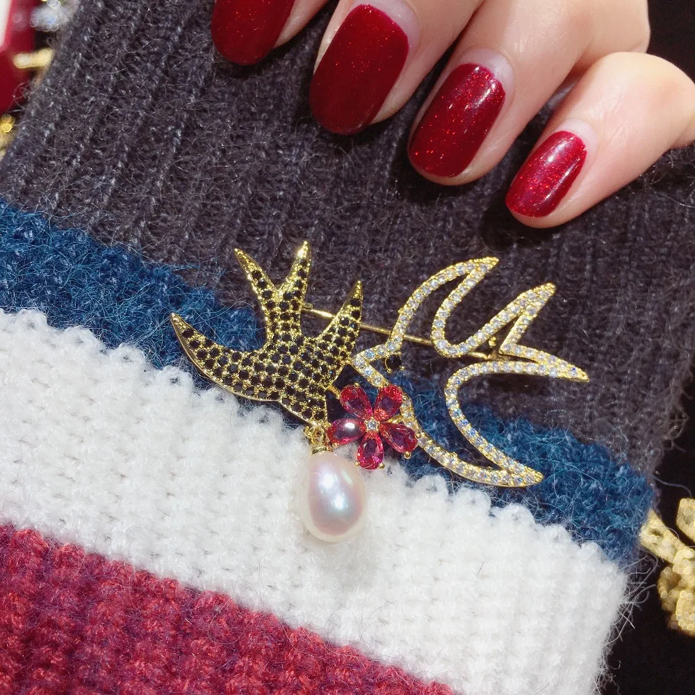 ZHBORUINI 2019 новинка искусственное животное золотые шпильки жемчужные украшения для