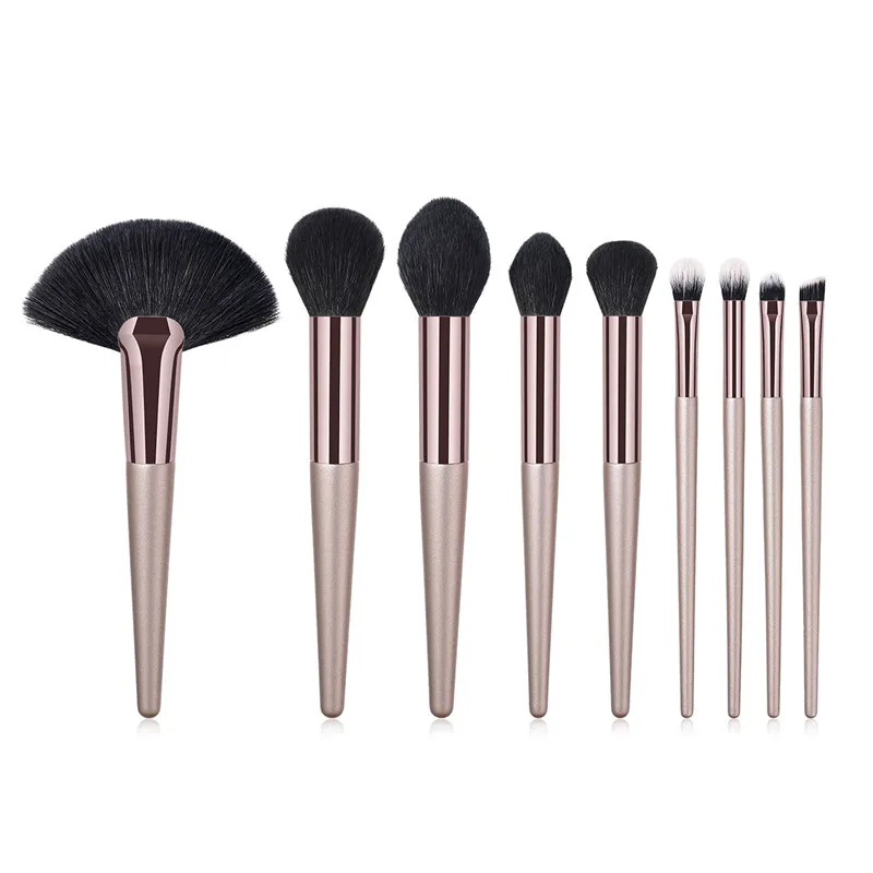 9Pcs Set Makeup Brushes Set Champaign Gold For Powder Contour Blusher Liquid Cream Eyeshadow Cosmetics Brushes Tools