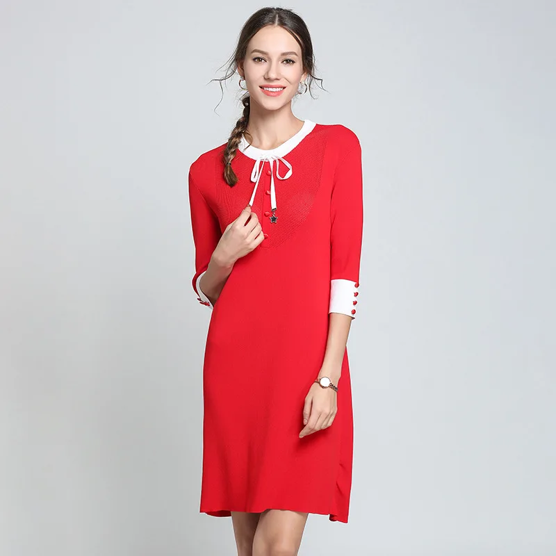 Женское вязаное платье с круглым вырезом RUBY VICKY однотонное офисное
