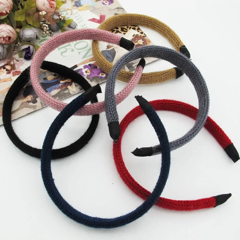 

2,0 см крючком wools покрытые пластиковые повязки для женщин девочек шнуры переплетенные волосы обручи DIY аксессуары для волос