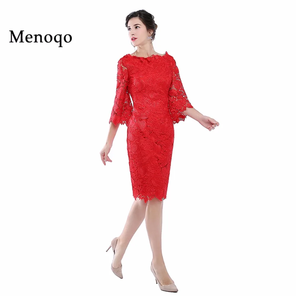 

Menoqo New Arrival Elegant Red Lace Mother of the Bride Dress with Sleeves Women Formal Evening Party Gowns