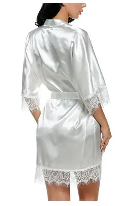 Gown Women Short Satin Bride Robe Lace Silk Kimono Bathrobe With Removable Belt Bridesmaid Plus Size Nightwear Peignoir | Женская одежда