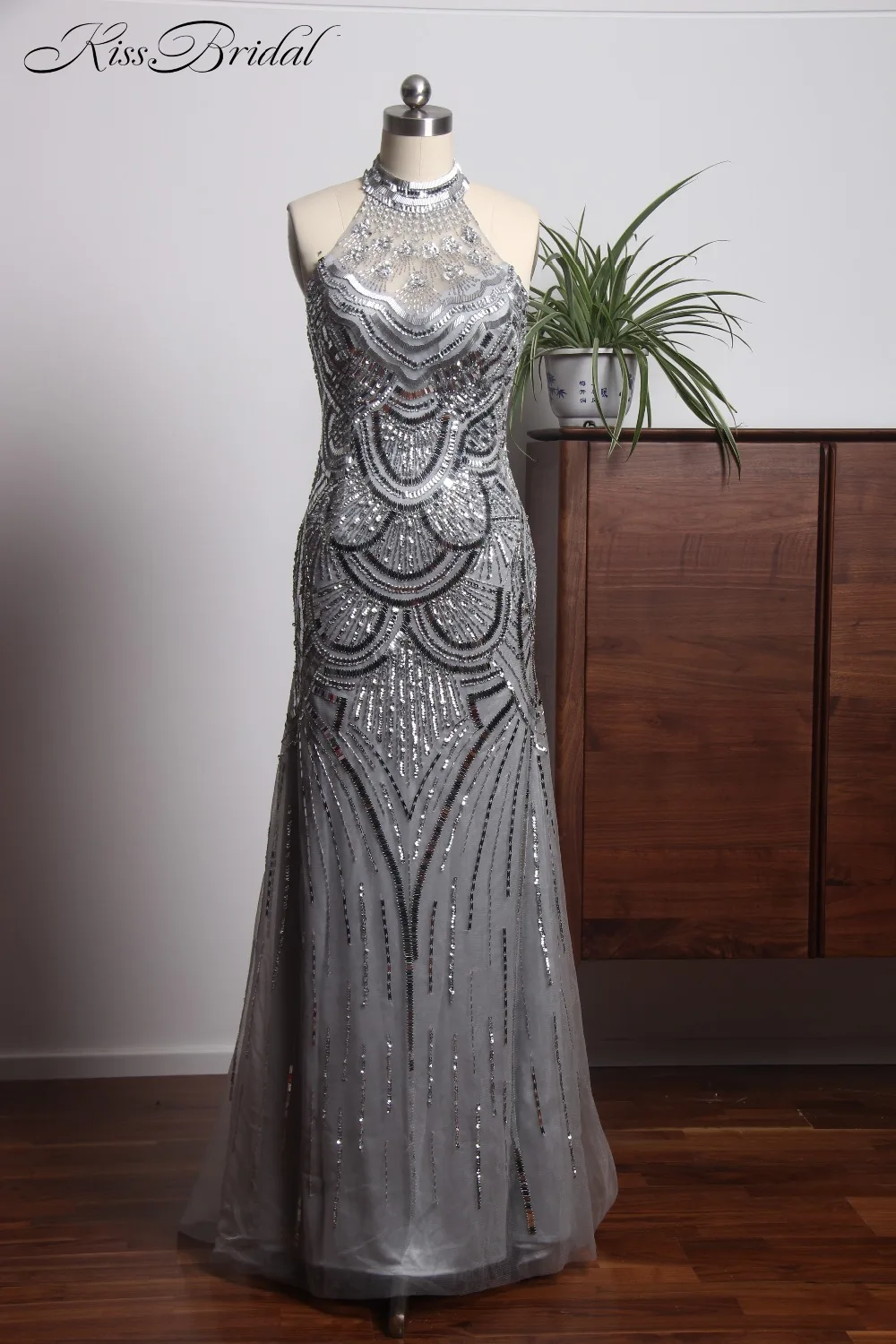 

Latest Style Beaded Sequins Mermiad Evening Long Dresses Halter Sexy Backless Prom Dress robe longue femme soiree