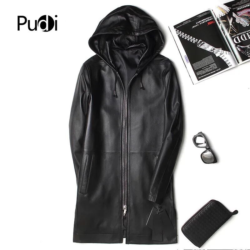 PUDI MT831 мужские Новые Модные Куртки из натуральной овечьей кожи с капюшоном Осень Зима Повседневная Верхняя одежда