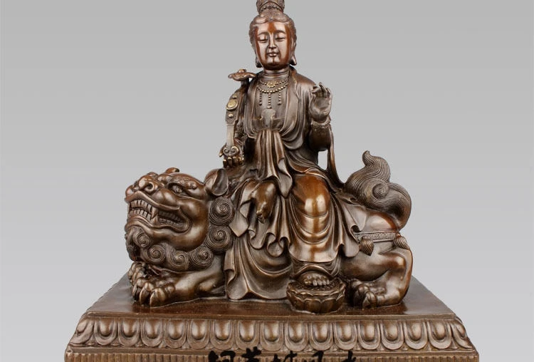 9 ''Китай и Манджушри Самантабхадра Поездка Лев Слон Бронзовая Статуя