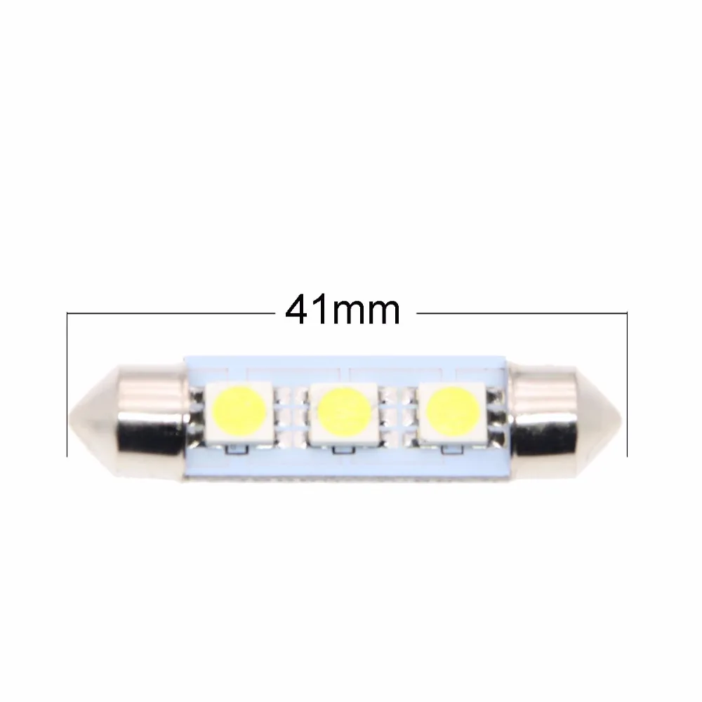 41mm 10 шт. 31 мм 36 мм 39 мм 41 мм 12 В C5W холодный белый 3 светодиодный фестон SMD Интерьер купольный светильник лампа для Carng - Испускаемый цвет: 41mm