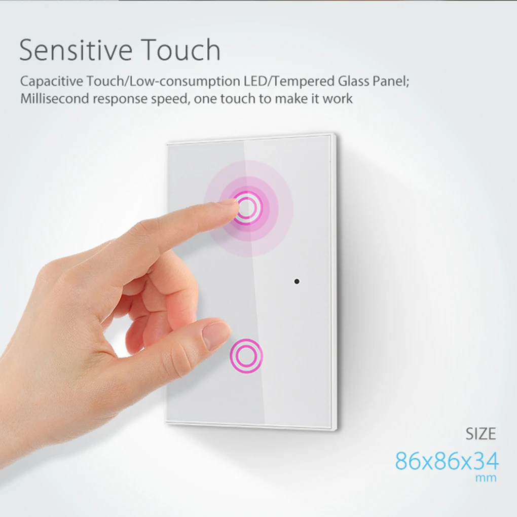 

NEO Coolcam Wifi Wall Light Switch Toughened Glass Panel 2 Gang Smart Touch LED Lights Switch US Standard
