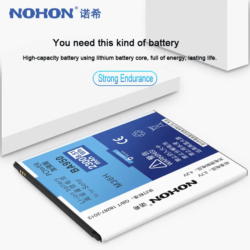 BA950 оригинальный nohon Батарея для Sony Xperia ZR M36h C5502 C5503 SO 04E литий полимерный Замена