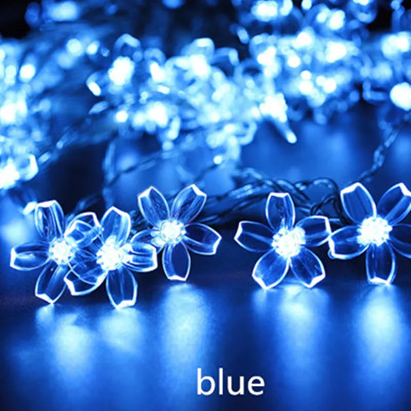 Blue Светодиодный светильник на солнечной энергии для сада, водонепроницаемый Персиковый Цветок, 6 в, сказочный светильник, гирлянда для сада, Рождественский праздничный декор для освещения - Испускаемый цвет: Blue
