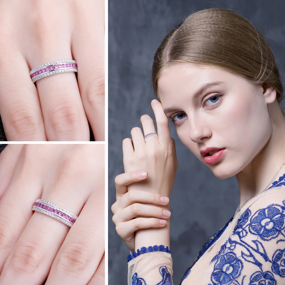JewelryPalace X Mark 0.8ct Princess Cut Created Pink Sapphires Rings Channle Sets Ring 925 Sterling Silver Gifts For Mom/Women | Украшения