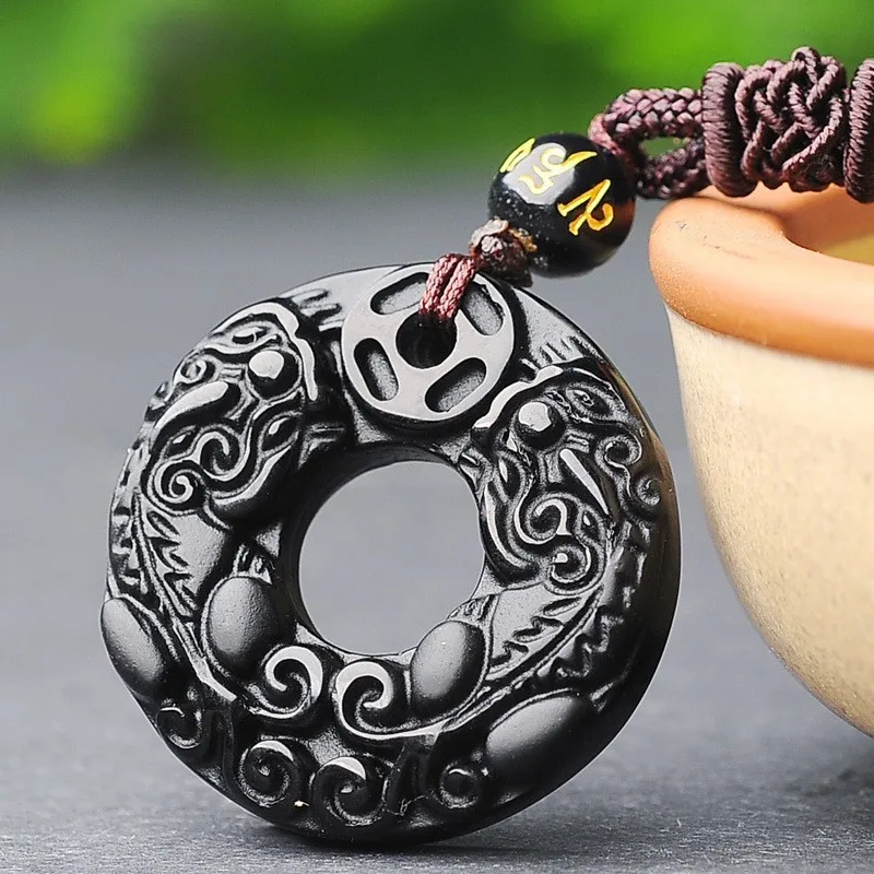 Подвеска AURAREIKI Obsidian PI XIU амулет с шестью буквами подвеска надписью Lucky резное